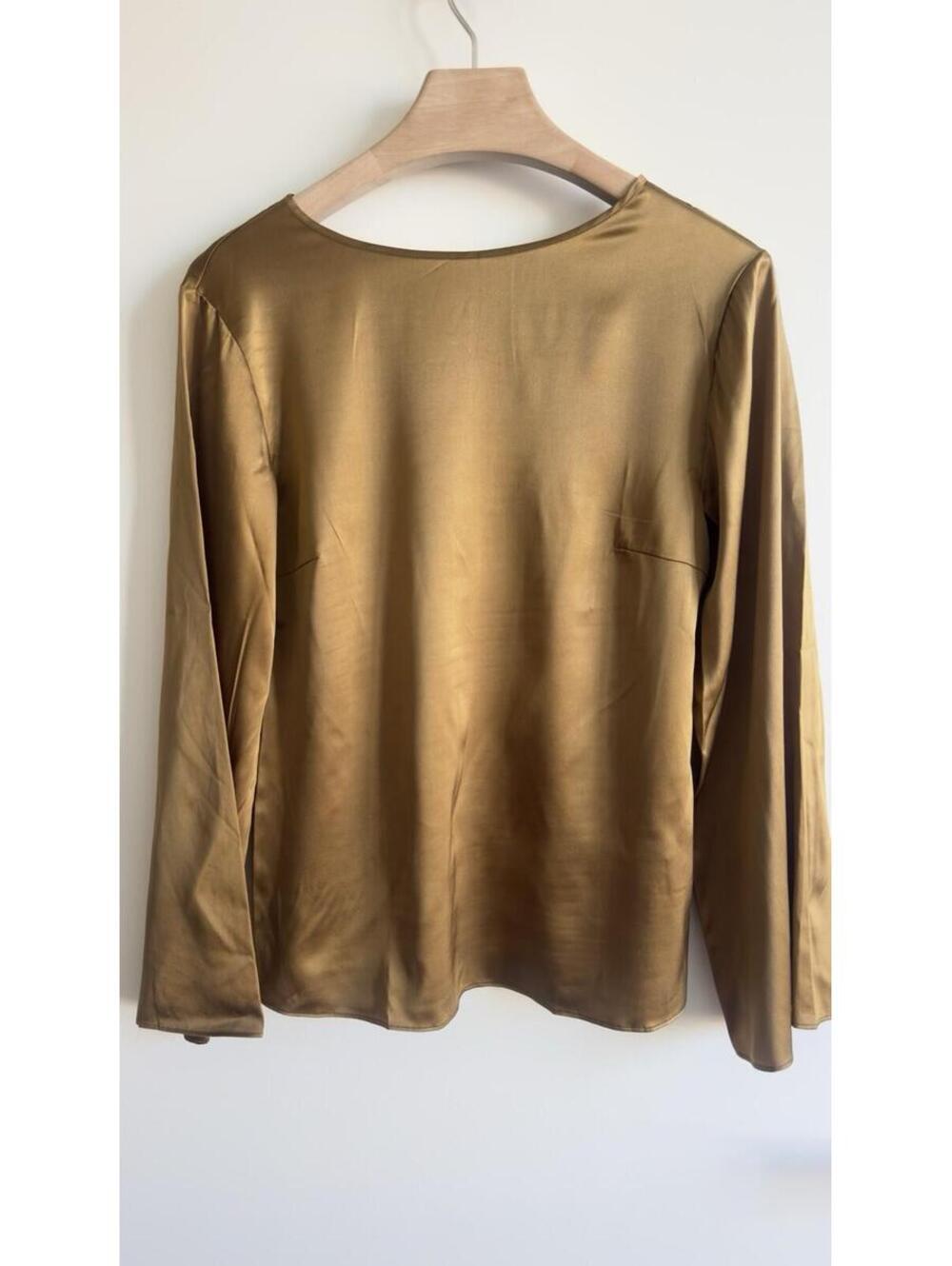 SilkSilky 95% Mulberry Silk Stretch Blouse Gold Long Sleeve Top Size S